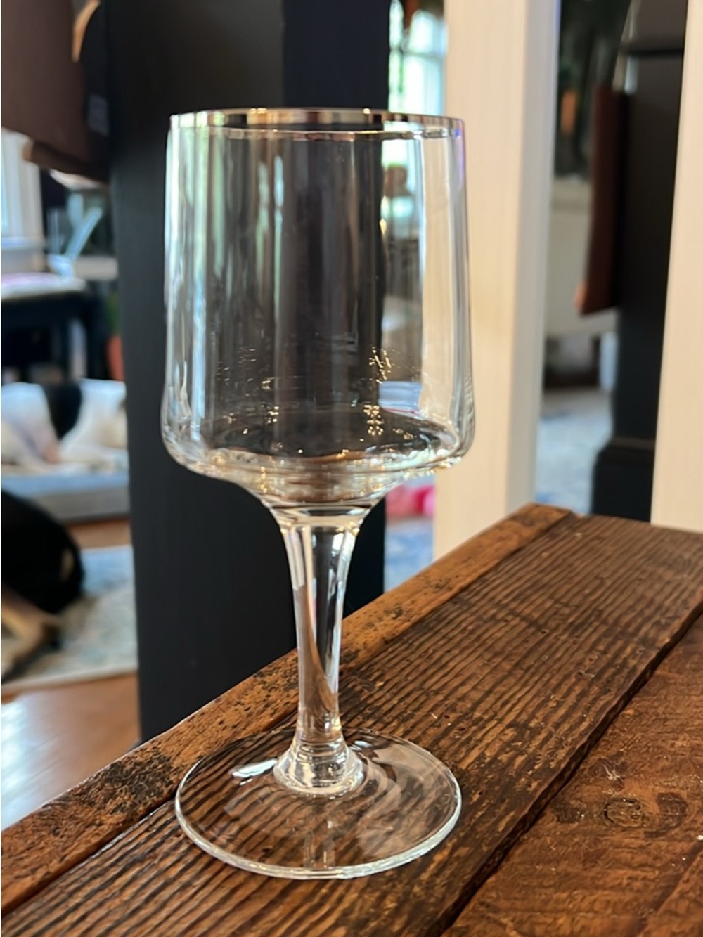Vintage MCM Crystal Platinum Rim Wine Goblets (8)